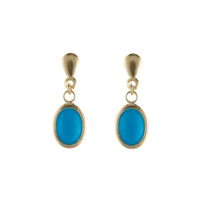 9ct Gold Oval Turquoise Drop Earrings