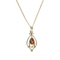 9ct Gold Victorian Style Garnet Pendant And 18'' Curb Chain