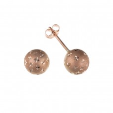 9ct Rose Gold Diamond Cut Satin Ball Stud Earrings
