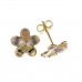 9ct Three Colour Gold Satin And Plain Flower Stud Earrings