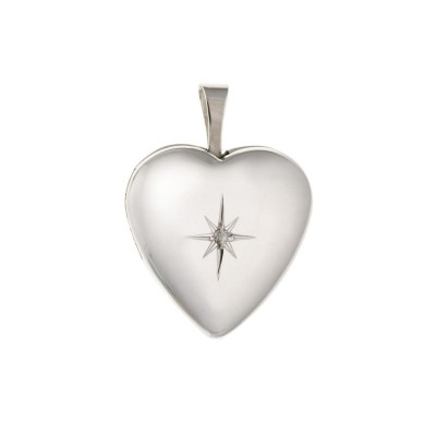 9ct White Gold Diamond Set Heart Locket