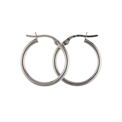 9ct White Gold Plain Round Creole Earrings