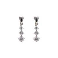 9ct White Gold Three Stone White Cubic Zirconia Drop Earrings