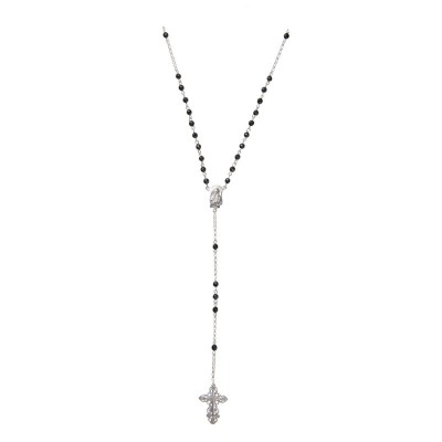 Silver 26'' Hematite Rosary Beads Necklace