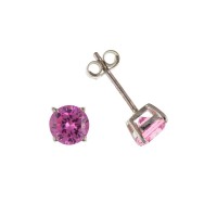 Silver 6mm Pink Cubic Zirconia Stud Earrings