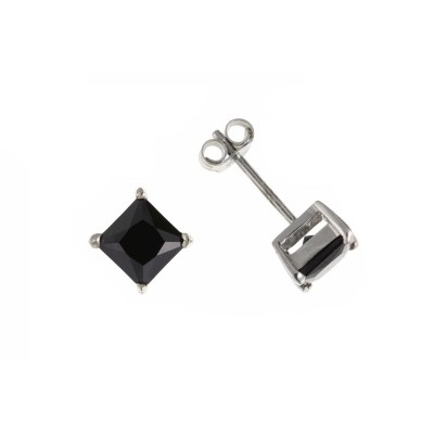 Silver 6mm Square Black Cubic Zirconia Stud Earrings