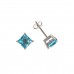 Silver 6mm Square Blue Cubic Zirconia Stud Earrings