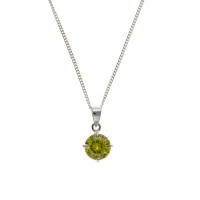 Silver 8mm Green Cubic Zirconia Pendant And 16'' Curb Chain