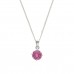 Silver 8mm Pink Cubic Zirconia Pendant And 16'' Curb Chain