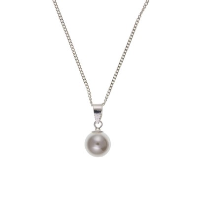 Silver 8mm Simulated Pearl Pendant And 16'' Curb Chain