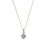 Silver 8mm White Cubic Zirconia Pendant And 16'' Curb Chain