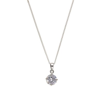 Silver 8mm White Cubic Zirconia Pendant And 16'' Curb Chain