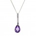 Silver Amethyst And White Cubic Zirconia Pendant And 16'' Curb Ch