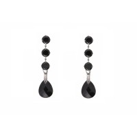 Silver Black Cubic Zirconia Drop Earrings