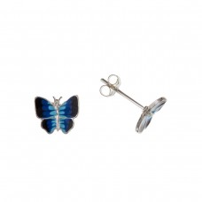 Silver Blue/Black Enamelled Butterfly Stud Earrings