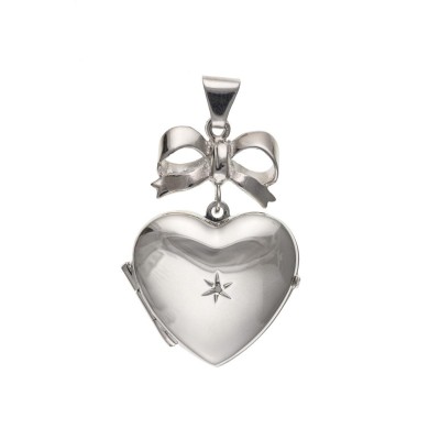 Silver Diamond Set Heart Locket With Bow