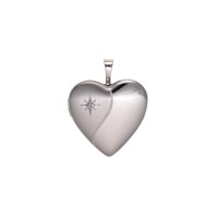 Silver Diamond Set Satin/Plain Heart Locket