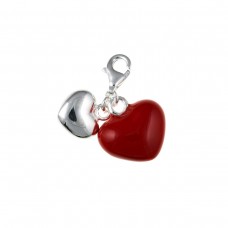 Silver Enamelled  And Plain 2 Hearts Charm Pendant