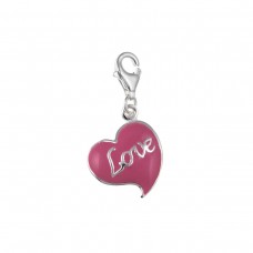 Silver Enamelled ''Love'' Heart Charm Pendant