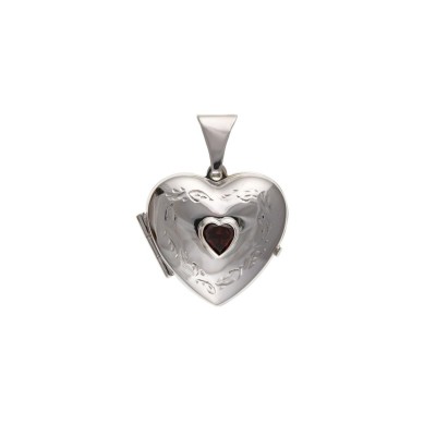 Silver Garnet Set Heart Locket