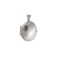 Silver Half Engraved Medium Oval Locket