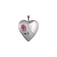 Silver Heart Locket With Coloured Rose 3.38gms