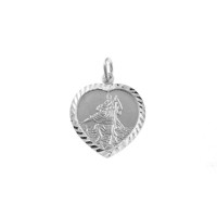 Silver Heart Diamod Cut St Christopher Pendant
