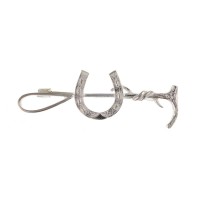 Silver Horseshoe And Riding Crop Brooch