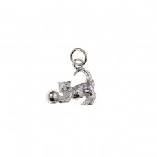 Silver Kitten And Ball Charm Pendant