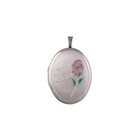 Silver ''Love'' Oval Locket With Coloured Rose