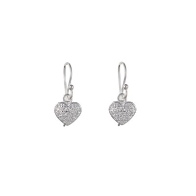 Silver Micro Pave White Cubic Zirconia Heart Drop Earrings