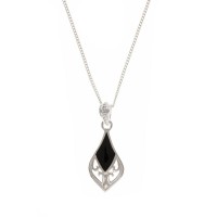 Silver Onyx Pendant And 16'' Curb Chain 3.50gms
