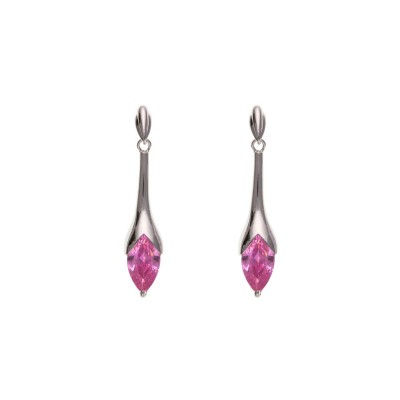 Silver Pink Cubic Zirconia Drop Earrings