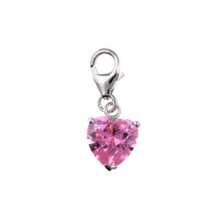 Silver Pink Cubic Zirconia Heart Charm Pendant