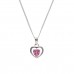 Silver Pink Cubic Zirconia Heart Pendant And 16'' Curb Chain 3.30gms