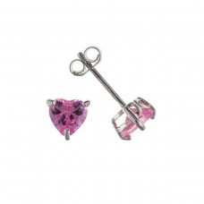 Silver Pink Cubic Zirconia Heart Stud Earrings 1.21gms