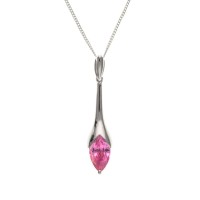 Silver Pink Cubic Zirconia Pendant And 16'' Curb Chain