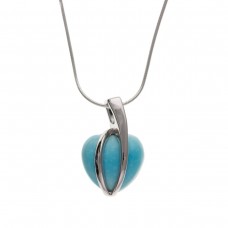 Silver Turquoise Heart Pendant And 16'' Snake Chain