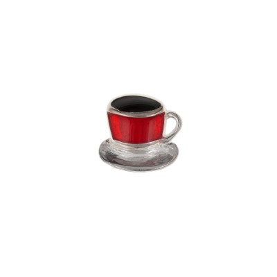 Silver Red Enamelled Cup And Saucer Bracelet Bead