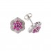 Silver Ruby And Diamond Cluster Stud Earrings