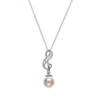 Silver Simulated Pearl And White Cubic Zirconia Pendant And 16'' 3.10gms