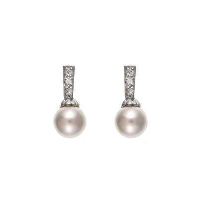 Silver Simulated Pearl And White Cubic Zirconia Stud Earrings 2.20gms