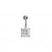 Silver White Cubic Zirconia Square  Navel Bar