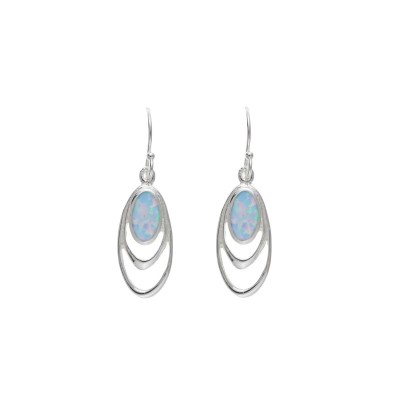 Silver Synthetic Opal Drop Earrings 3.24gms