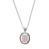 Silver Synthetic Opal Pendant And 16'' Curb Chain 2.30gms
