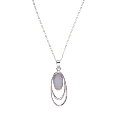 Silver Synthetic Opal Pendant And 16'' Curb Chain 3.81gms