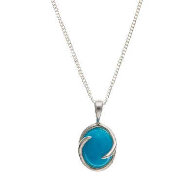 Silver Turquoise Pendant And 16'' Curb Chain