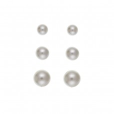 Silver Trio Stud Earrings Set- Simulated Pearl