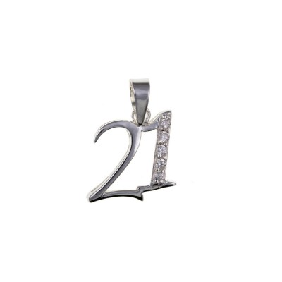 Silver White Cubic Zirconia ''21'' Pendant
