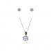 Silver White Cubic Zirconia Earring And Pendant Set With 16'' Curb Chain